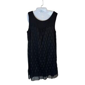 Vintage Lily Women's Large Black Swiss Dot Swing‎ Shift Sleeveless Dress